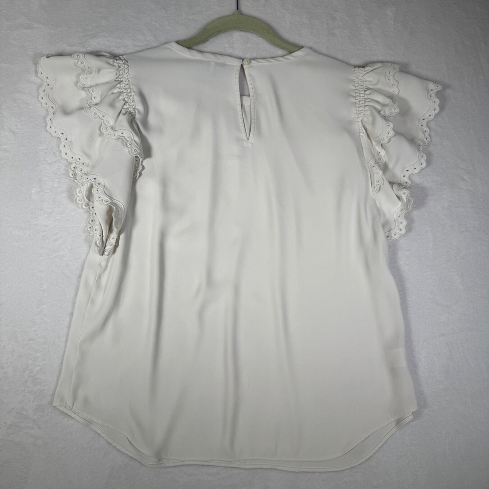 Ann Taylor White Eyelet Ruffle Flutter Sleeve Blouse Small RN77379 | Top Lace - Picture 3 of 7
